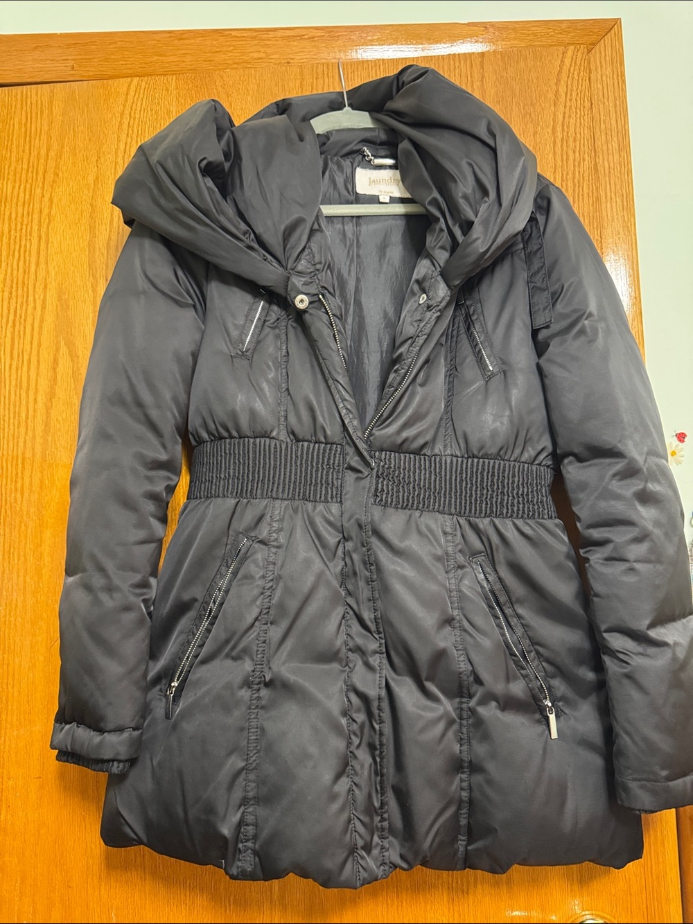 Laundry, black, M size, winter puffy jacket, knees length. Warm and comfy
